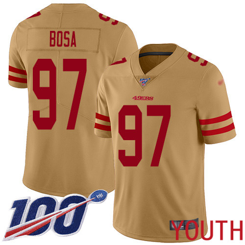 San Francisco 49ers Limited Gold Youth Nick Bosa NFL Jersey #97 100th Season Vapor Untouchable Inverted Legend